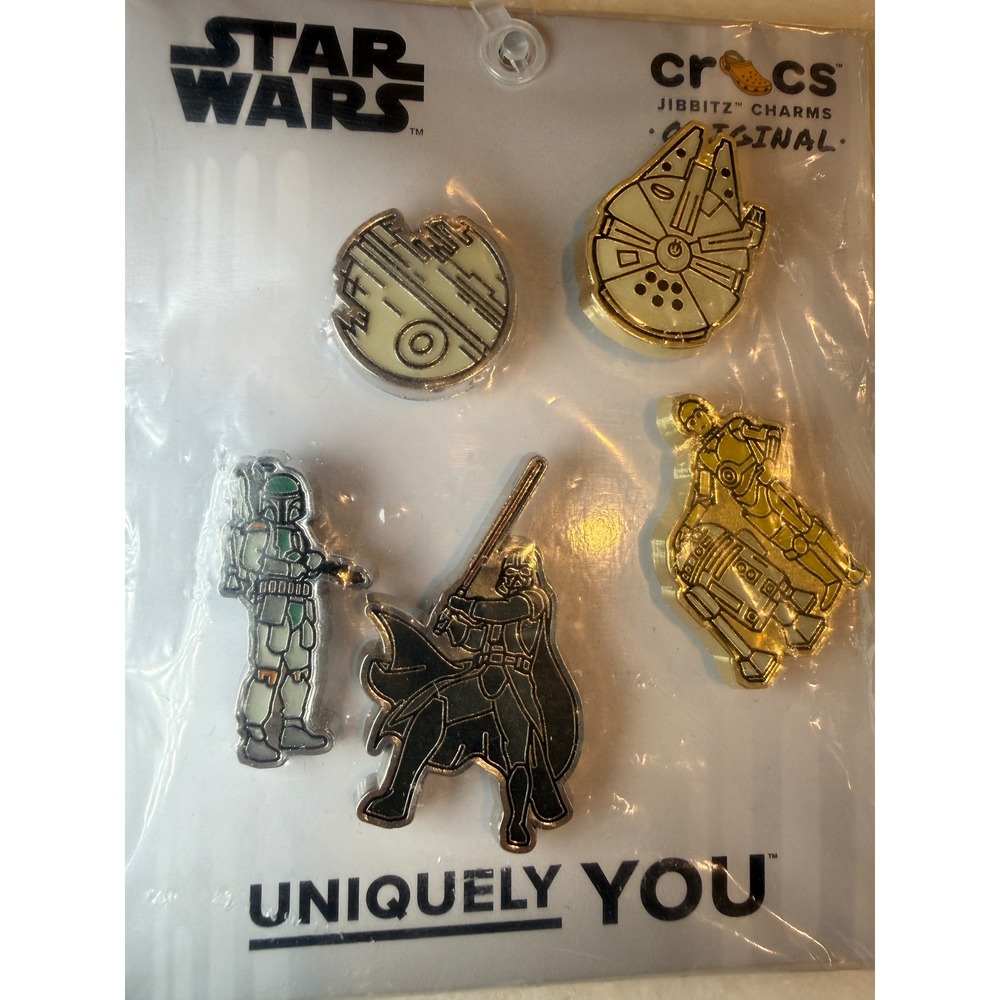 Crocs Star Wars Jibbitz Charms Unisex OS Gold Silver Metal Glow 5 Pack 10009668